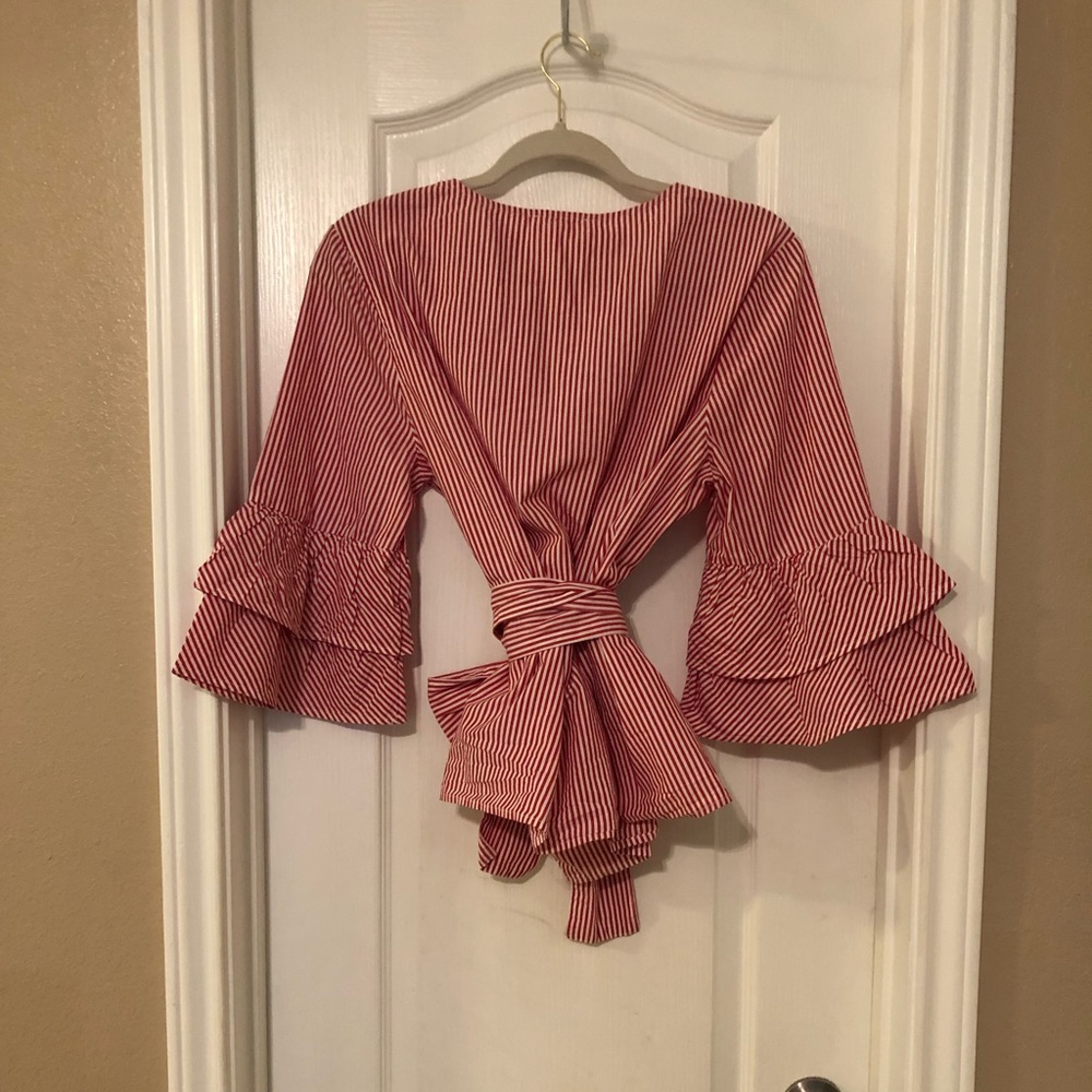 Beach lunch lounge Ariana Pinstripe Wrap Top - Picture 3 of 8